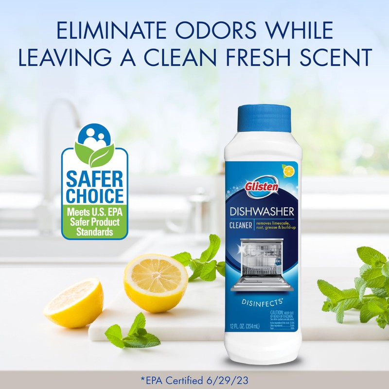Glisten Dishwasher Cleaner, Removes Limescale, Rust, Buildup, and Grease, Lemon