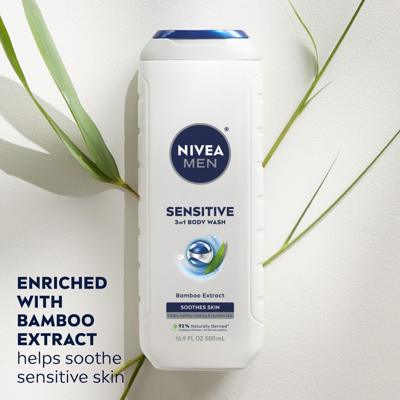 NIVEA MEN Sensitive Body Wash with Bamboo Extract, Moisturizing Body