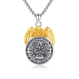 925 Sterling Silver Aztec Mayan Calendar Necklace Pendant Eagle Aztec Mayan Calendar Charm Pendant Cross Aztec Necklace Charm for Men Women