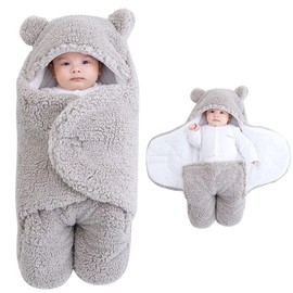 NARUTOO Newborn Baby Swaddle Blanket, Baby Hooded Swaddle, Receiving Blanket Unisex Fleece Sleeping Bag, Plush Swaddle Blankets Soft Lined Swaddle for Kids Aged 0-3 or 3-6 Months (0-3 Months, Grey)