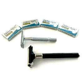 2pcs Classic Grandfather Old School Safety Razors + 20pcs Double Edge Razor Blades