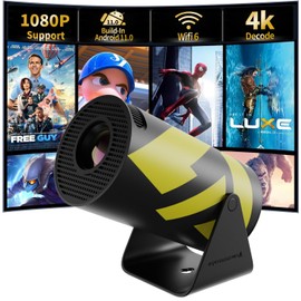 Olymmons Portable Mini Projector with WiFi 6 and Bluetooth 5.0 Smart Projector 1080P Support Home Theater Movie Projector 4K Decode Built-in Android 11.0 (G4-Pro-Y)