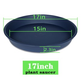 Bleuhome 2 Pack of 16 17 inch Plant Saucer (15 inch Base), 2.3" Depth, Plant Trays for Pots, Plastic Plant Saucers for Indoors, Flower Pot Drip Trays for Planter (17", Blue)