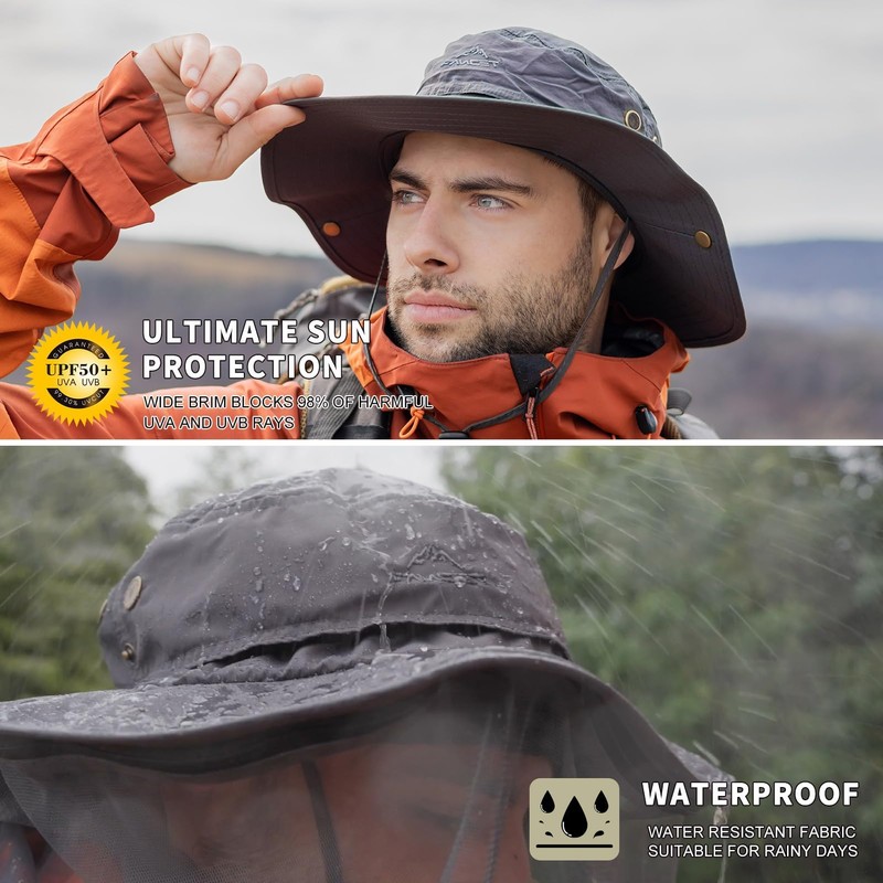 TOP-EX Mens Detachable Net Sun Hat Wide Brim, Outdoor Mosquito