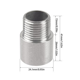 Rrina 304 Stainless Steel Shower Head Extension Arm G1/2 Male to Female Thread Cast Pipe Fitting Coupler (40mm/1.57in)
