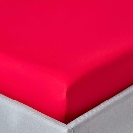 HOMESCAPES Red Deep Fitted Sheet (12”) Small Double 200 TC 400 Thread Count Equivalent Pure Egyptian Cotton Bed Sheet with Fully Elasticated Skirt