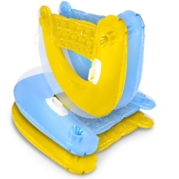 Pool Chair Float, Inflatable Chair Floats for Adults Size, Chair Pool Float with Cup Holder & Handles, Floating Chair Loungers Perfect for Pool Lake & Rivers (4 Pack) 2 Blue & 2 Yellow - Bubble Jump
