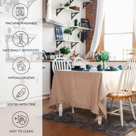 REFINED MANOR | 100% Pure Linen Tablecloth | 90X60 | Elegant Hemstitch | Luxury Fabric | Machine Washable Table Cloth | Quality Gift Packaging | Large Rectangle | White