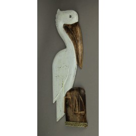 Things2Die4 White Wood Coastal Pelican Perched On Nautical Piling Wall Sculpture 24 inch