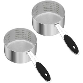 2PCS 3/4CUP(177ml) Dog Cat Food Scoop, Stainless Steel Measuring Cup, Metal Pet Scooper with Inner Precision Scale Measurement