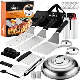 N NOBLE FAMILY 26 PCS BBQ Griddle Accessories Kit, Griddle Tools Set for Blackstone and Camp, Professional Flat Top Griddle Set with Melting Dome, Grill Spatula for Outdoor BBQ Cooking