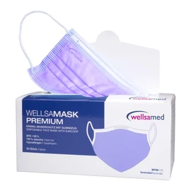 Wellsamed Wellsamask Disposable Surgical Masks Pack of 50 Purple Lavender Lilac Rubber Bands 3-Ply