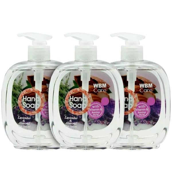 WBM Care Hand Soap, Formulated with Himalayan Pink Salt, Lavender & Almond Extracts, Nourishing and Smooth, Natural Liquid Hand Soap, 16.9 oz/Each (Pack of 3)