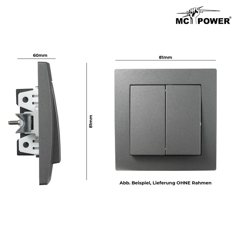 McPower Flair Series Switch, 2-Way, 250 V~/10 A, Flush-Mounted Light