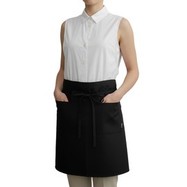 ARASAWA Garson Apron, Unisex, Black with Pockets, Simple for Home and Commercial Use