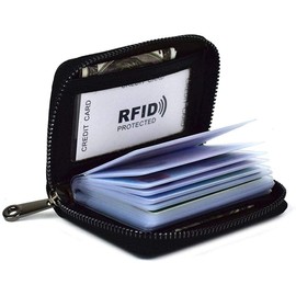 Leather Card Case, Large Capacity, Card Holder, Magnetic Card Protection, Skimming Prevention, For Men and Women, Credit Card Holder, Zippered, Card Case with Large Capacity, Simple Card Holder for Men and Women, Case for Loyalty Cards / Business Cards /