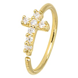 Jewelry Avalanche 20G 14K Yellow Gold Cross CZ Nose Hoop Ring Twist-open 5/16"(8mm) Nose Ring, Unisex, Diamond Simulated Stones 14KNHCRS-CZYG, Metal, cubic-zirconia