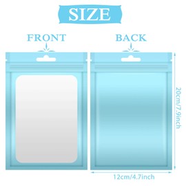 Boao 100 Pieces Resealable Foil Food Storage Bags with Clear Window Coffee Beans Candy Packaging Pouch for Food Small Business Supplies for Jewelry Self Sealed Storage Bags(4.7 x 7.9 Inch,Light Blue)