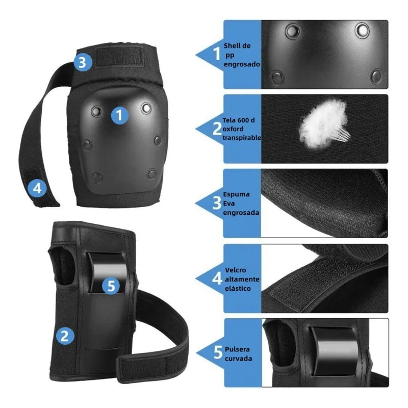 Coderas Rodilleras Protección Patinaje Muñeca Ajustable,7pcs