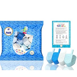 Hanukkah Blue and White Plastic Pastel Colored Dreidel, for Children, Boys and Girls, Party Favors (10-Pack)