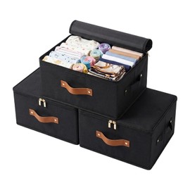 Tuza 3 Pack Foldable Storage Bin with Lid, Heavy-Duty Fabric Storage Box with Reinforced Handles, Collapsible Closet Organizer for Clothes, Bedding, Wardrobe & Bedroom Organization(Black, 15L)