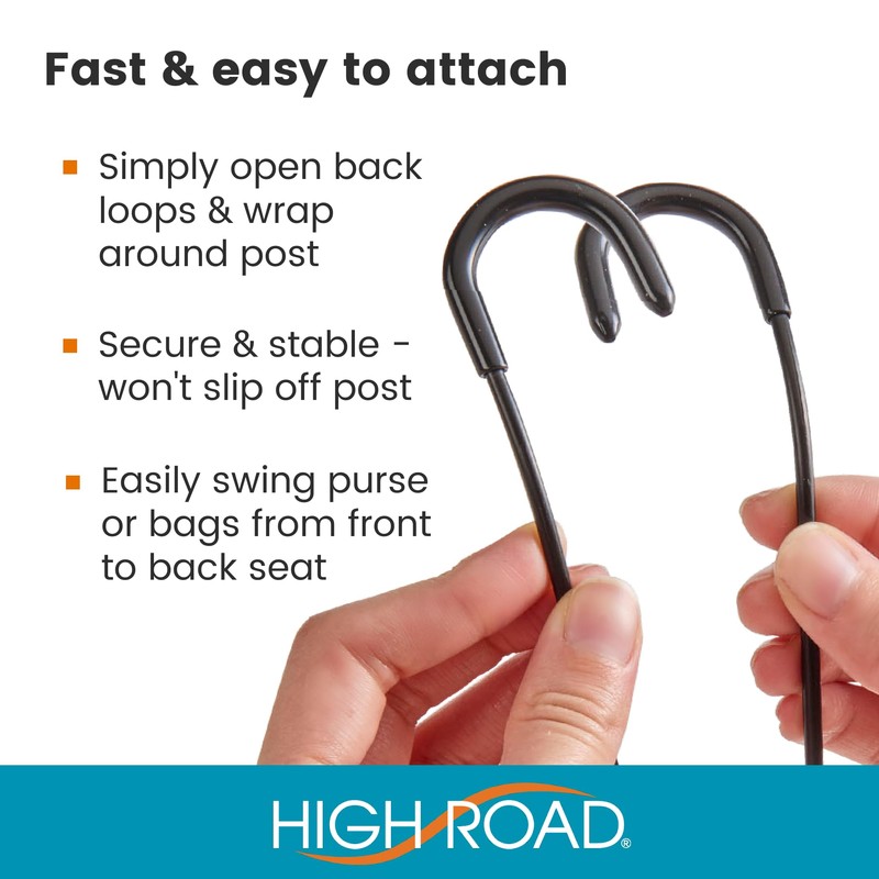 High Road Car Hooks for Purses and Bags with Leather