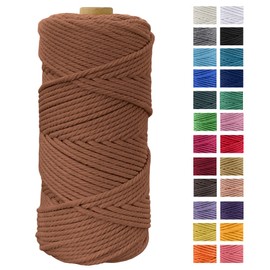 Macrame Cord 109 Yards, JeogYong Thick Natural Cotton Yarn Thread, 4-Strand Twisted Spool Twine String Rope DIY Crafts, Wall Hangings, Plant Hangers, Home Decor (Caramel), 4mm x 100m (a220-FT)