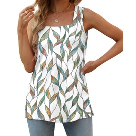 Summer Outfits for Women 2024 Loose Fit Summer Sleeveless Floral Square Neck Tank Tops Flowy Cute Tunic 3XL
