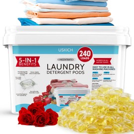 240 Pack Laundry Detergent Pods- 5-in-1 Stain Remover Laundry Soap Pods- Ultra Concentrated,Dissolvable Detergent Pods Bulk for Washing Machines,Rose Scent