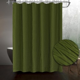 Tititex Olive Dark Green Crumpled Shower Curtain, Textured Heavy Duty 156GSM Fabric, Hotel Luxury Bathroom Decorative Waterproof Curtian 72x72 Inch with 12 Hooks