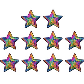 10Pcs 3inch Sequin Star Iron on Patches Glitter Stars Patches Embroidery Iron on Stars for DIY Sew on Patches Hats Clothes Backpacks Dress Pants Jeans (Gradient)
