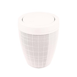 Addis 5 Litre Round Faux Sack Linen Waste Bin with Swing Lid Plastic for Bathroom Bedroom Home Office Calico Cream