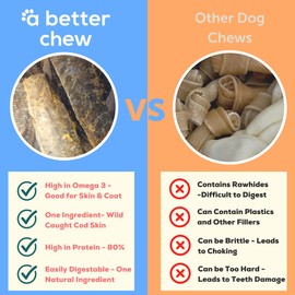 A Better CHEW – Wild Caught Cod Skin Dog Treats | Sourced and Made in The USA, Single Ingredient, Dehydrated | Natural, Healthy Alternative to Rawhides + Bully Sticks, Long Lasting Chew