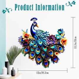 Metal Peacock Wall Decor, Peacock Outdoor Metal Wall Art, Metal Bird Wall Decor, Metal Art Wall Sculpture for Home Garden (Blue)