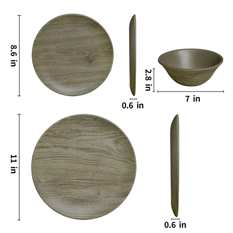 TP 18-Piece Dinnerware Set, Melamine Dishes Set with Bowls and