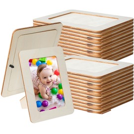 hoamayya 60 Pcs Wooden Picture Frames for Crafts, 4 x 6 inch DIY Wood Frame bulk, Small Unfinished Standing Paintable Photo Frame for Home Birthday Party Wedding Decor