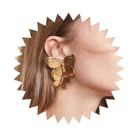 Yheakne Boho Exaggerate Butterfly Drop Earrings Gold Hammered Butterfly Earrings Vintage Textured Butterfly Stud Earrings Large Double Butterfly Dangle Earrings Jewelry for Women and Girls