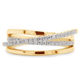 SAVEARTH DIAMONDS 1/4 cttw Round Cut Lab Created Moissanite Diamond Crossover Statement Ring Wedding Bands for Women In 14K Yellow Gold Over Sterling Silver (G-H Color,VVS1 Clarity,0.25 Cttw)-9.5