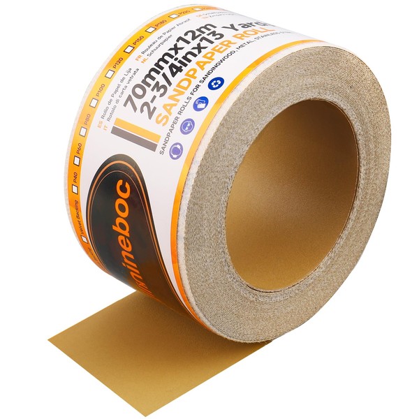 Shineboc 12m x 70mm Hook and Loop Sandpaper Roll, Aluminium
