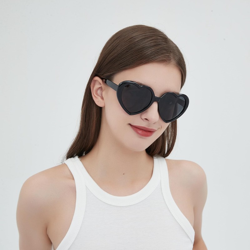 WDZAYXC Polarized Oversized Heart Retro Sunglasses Cute Eyewear UV400 Protection(Tea/Tea)