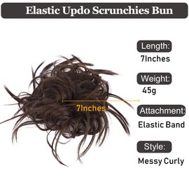 HMD Messy Bun Hair Piece Hair With Elastic Rubber Band Extensions Hairpiece Synthetic Hair Extensions Scrunchies Hairpiece for Women (Tousled Updo Bun, Medium Dark Brown)