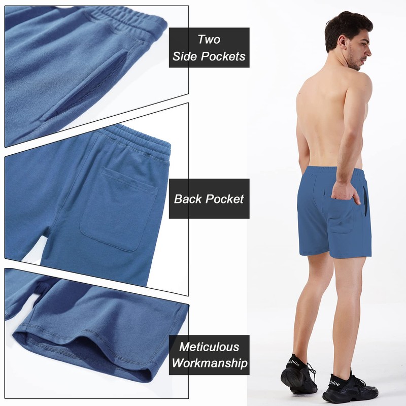 Arloesi Pantalones cortos deportivos de algodón para hombre, 5.5 pulgadas,