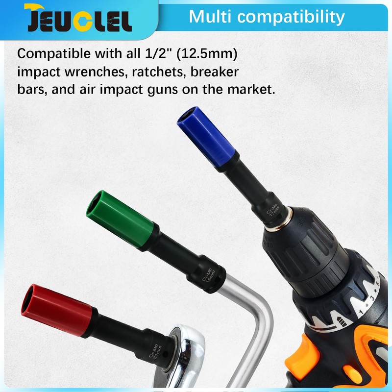 JEUCLEL 3Pcs Lug Nut Socket Set 1/2" Drive Impact Tools,