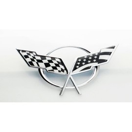 Pair Set 1997-2004 Corvette C5 Front Nose Emblem and Rear Deck Lid 3D Crossed Flags Badge Replacement for Corvette ((1Pc Rear Deck Emblem Only US Flag 1 Color))