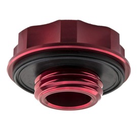 VMS RACING RED OIL CAP with BLACK ENGINE OIL NOTICE Emblem in CNC Machined Billet Aluminum Compatible with Honda Acura Integra