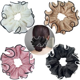 Ypkia 4 Stück Chiffon Scrunchies Haargummi mit Großer Blume Damen Gummibänder Weiche Elastische Pferdeschwanzhalter Für Frauen Mädchen Haarschmuck