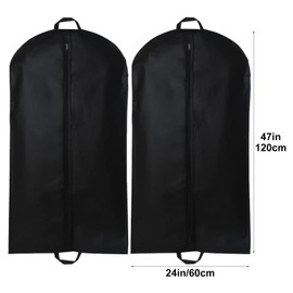 2PCS Black Suit Bag, Coats Carrier Breathable Dust Cover Storage Bag with Handles Foldable Reusable Zipper Garment Bag Perfect for Travel or Home(60x120cm)