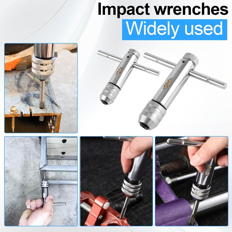 Pack of 2 T-Handle Tap Wrenches, Ratchets, Adjustable Ratchet Taps,