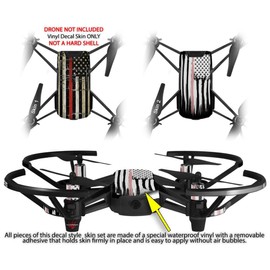 Skin Decal Wrap 2 Pack Compatible with DJI Ryze Tello Painted Faded and Cracked Red Line USA American Flag Drone NOT Included