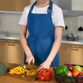 WOPOKY Cotton Blend Waterproof Apron With 2 Pockets for Women Men - Cooking Kitchen Chef Arpon BBQ Work Painting - (1 Pack)